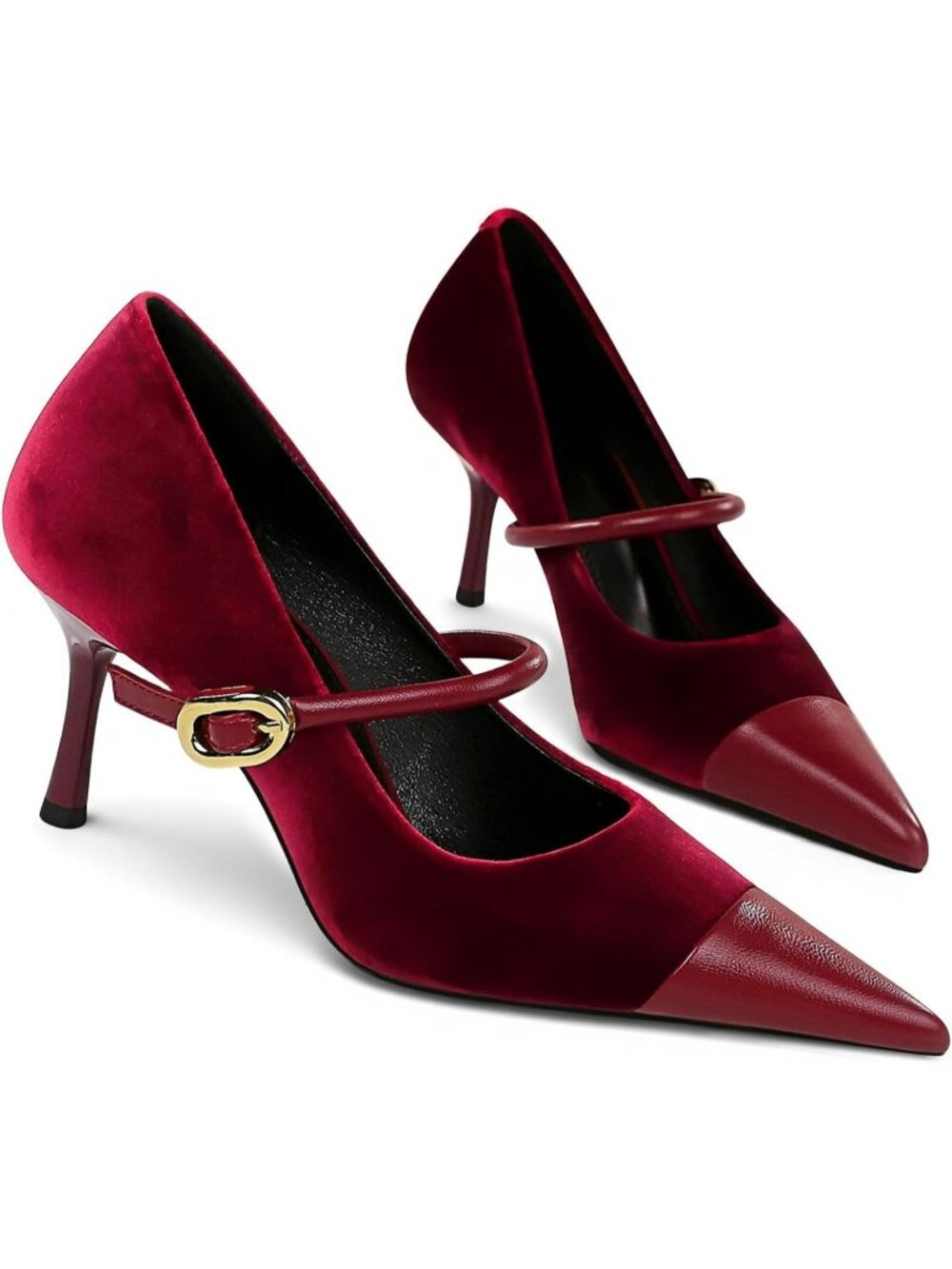 Women's Burgundy Pointed Toe Heels Slip On Single Strap Wedding Evening Shoes - Picture 6 of 6